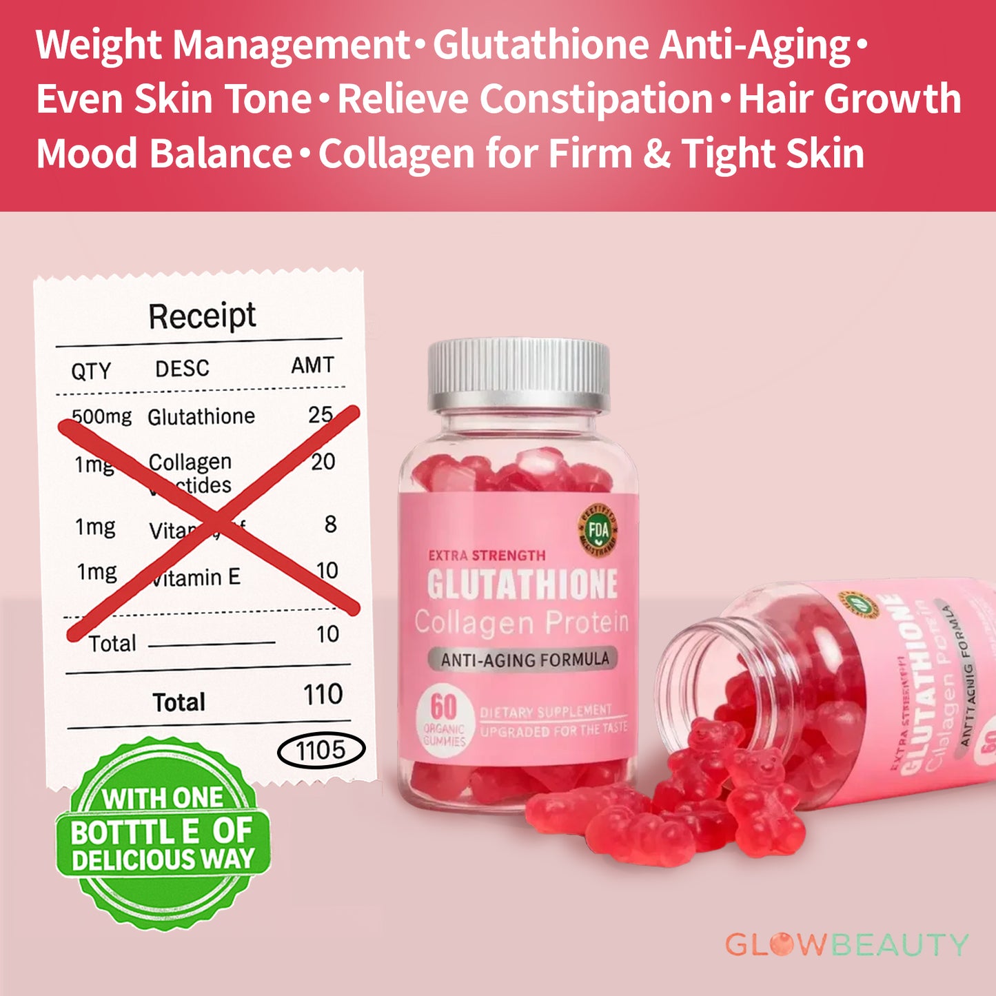 One Gummy, Total Wellness Balance Gut, Glow Skin, Strong Hair — All in One
